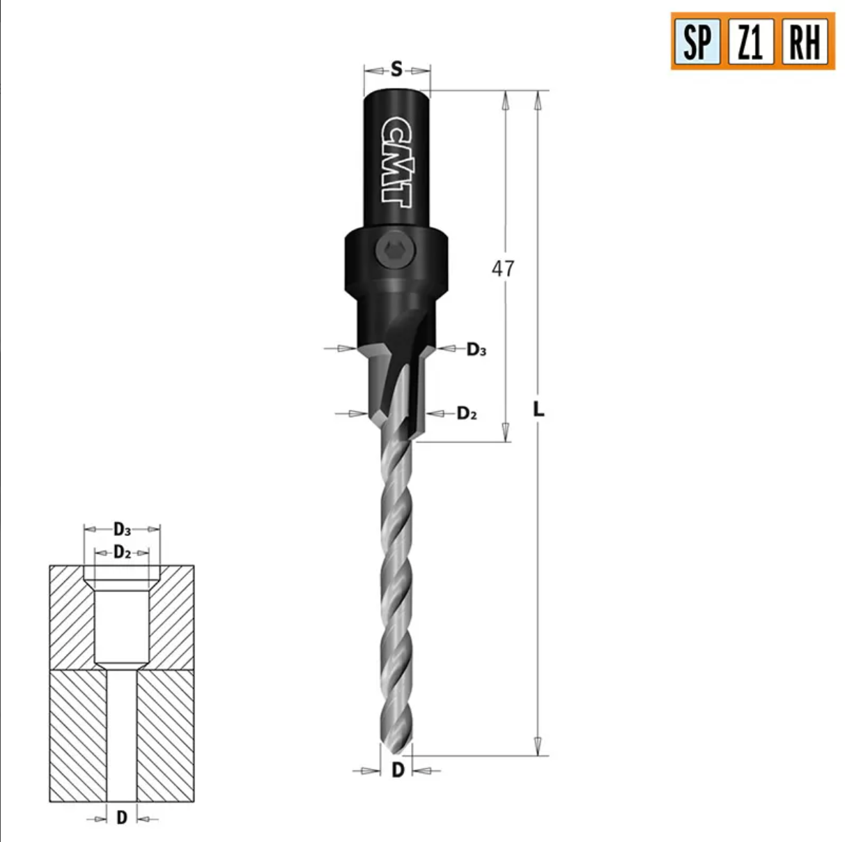 CMT Тохируулгатай шурупны толгой далдлагчтай сэт D=5mm